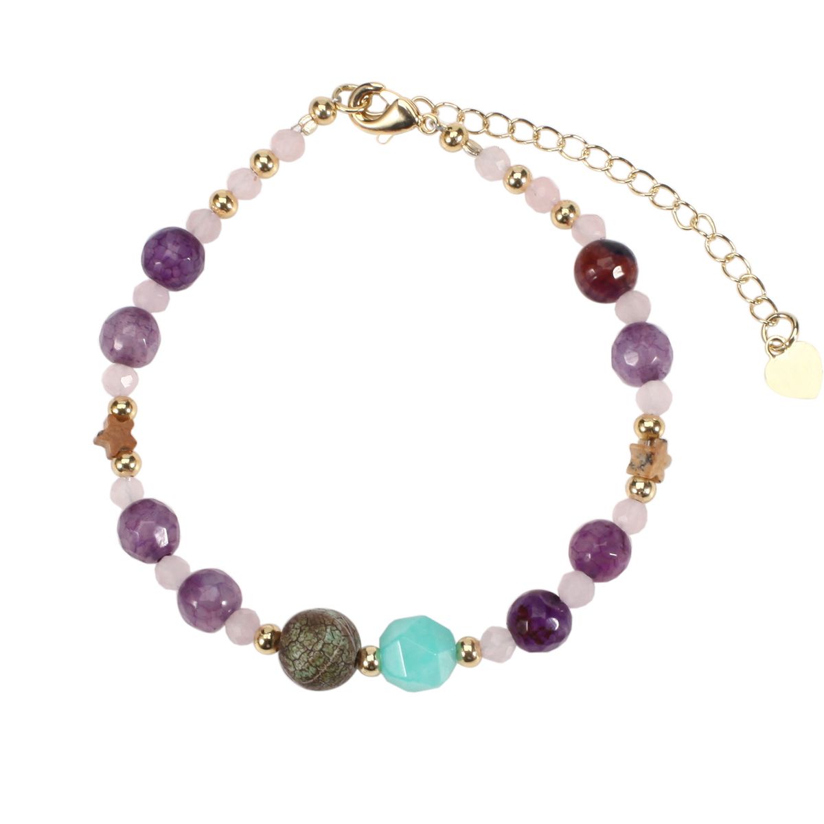 Bracelet en pierre naturelle d'améthyste irrégulière Little Star avec cordon de main et perles pour femme réglables_voghion.com