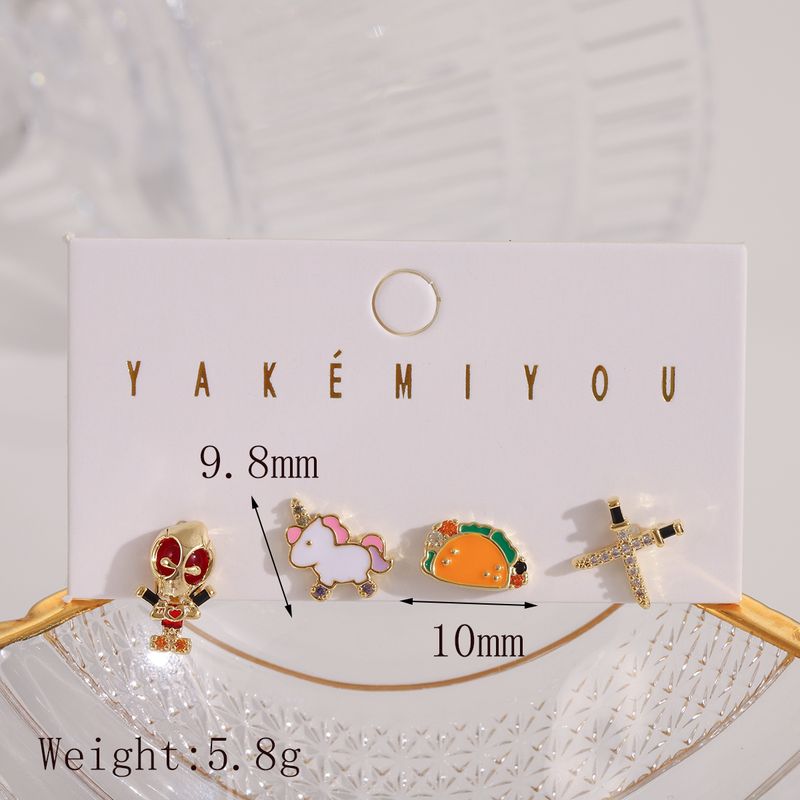 1 set Yakemiyou Cool Style Cartoon smalto intarsio rame zircone orecchini a bottone placcati oro 14K_voghion.com
