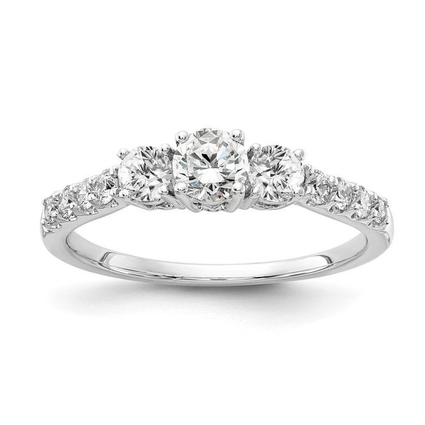 14k White Gold 1/2 Carat Lab Grown Diamond VS/SI+ G+ 1/4 Carat Center Round Semi Mount Three Stone Size 6 Engagement Ring_voghion.com