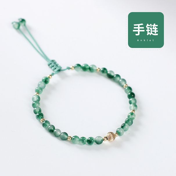Nuova tendenza in streaming live con bracciale in agata acquatica naturale verde calcedonio, cavigliera intrecciata in oro 14 carati, amicizia_voghion.com