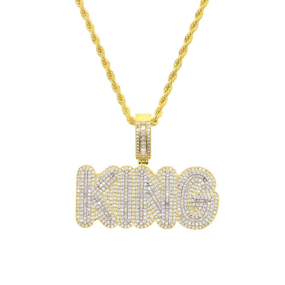 Collier Hip Hop New KING avec pendentif en forme de lettre et plein de diamants pour homme_voghion.com