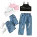 Babykleidung Sommeranzug für Mädchen Modisches zweiteiliges Set mit kurzem Buchstaben-Neckholder-Weste, zerrissenen Hosen mit weitem Bein_voghion.com