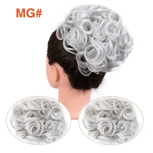 Moño desordenado rizado rubio y castaño sintético de Leeons, extensiones de cabello con clip, peinados recogidos para mujeres_voghion.com