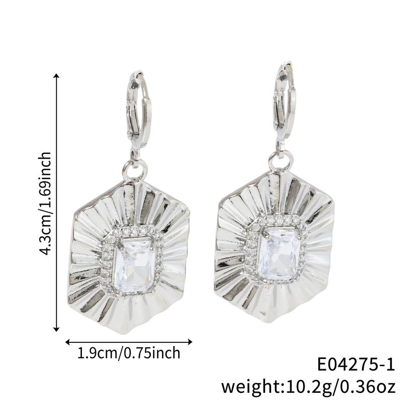 Hexagonal Square Earrings - Geometric Zircon Pendant Earrings (18K Gold Plated, Niche Designer Look)_voghion.com