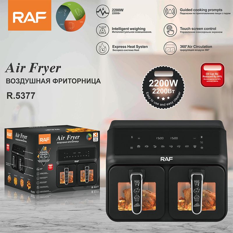 RAF EU Standard Cross-Border Dual Warehouse Large Capacity Multi-Function Pot Liner Air Fryer Double Basket Smart Touch_voghion.com