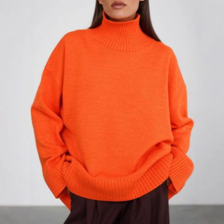 girl 2025 Autumn Winter New High Neck Loose Sweater For Women Lazy Style Basic Multi-color Pullover Knitwear Wholesale_voghion.com