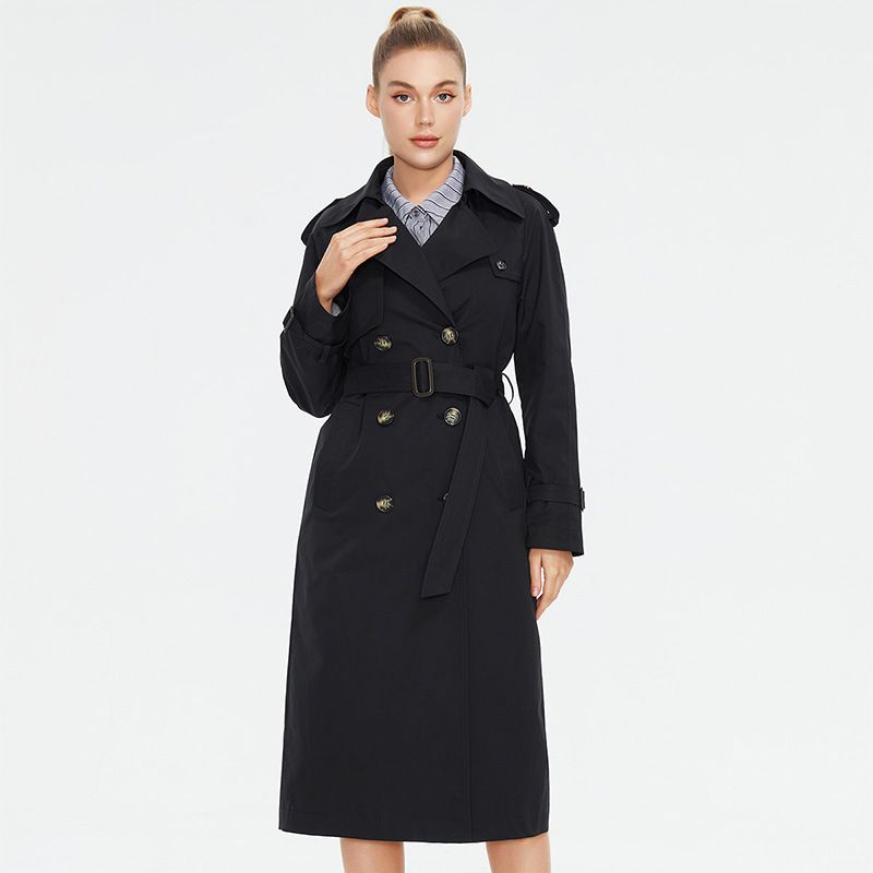 Women's Clothing Wild Strawberry Foreign Trade Double-breasted Trench Classic Lapel Slim-fit Long Coat_voghion.com