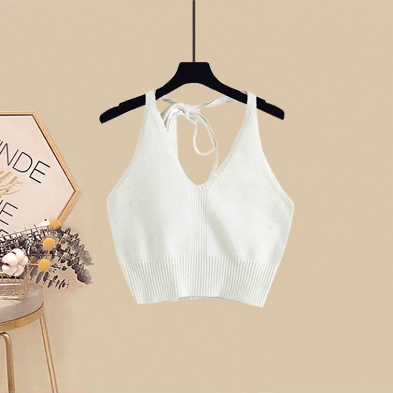 Damenbekleidung Sommer-Outfit Komplettset Neu Sonnenschutz Shirt Schlankheits Neckholder Hosenträger Jeansrock Dreiteiliges Set_voghion.com