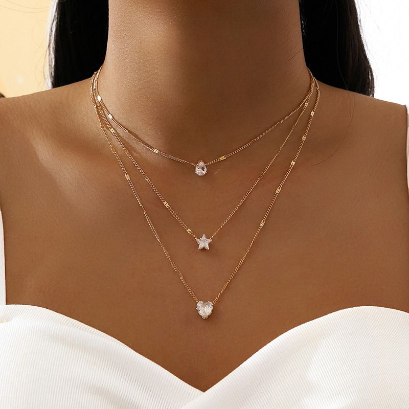 Collana con pendente in zircone alla moda per donna Collana con catena a più strati Collana Moda femminile Regalo di gioielli lucenti_voghion.com
