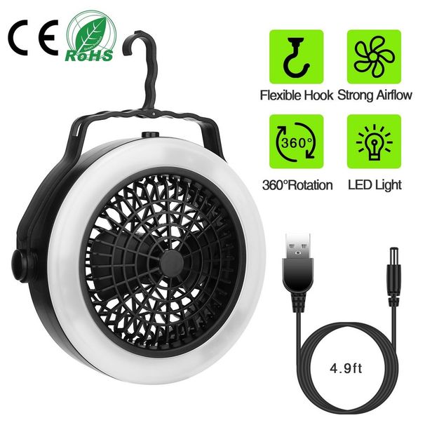 Portable Camping LED Fan 2 In 1 Outdoor Battery/USB Operated Hanging Hook Camping Hiking Travel Lantern Cooling Fan_voghion.com