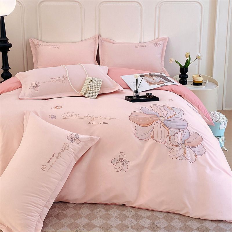 Conjuntos de cama 2/3/4 peças, cor sólida, elegante, algodão, amigável à pele, escovado, quatro peças, lençol, capa de edredom_voghion.com
