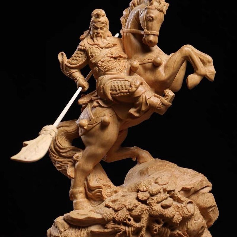 Boxwood Carving Horse Guan Gong God Of Wealth Living Room Home Desktop Office Wooden Ornament Gift_voghion.com