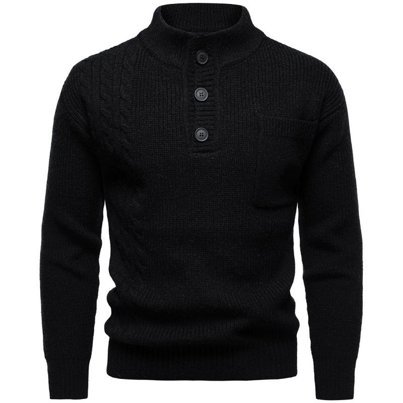 Men's Style Henley Neck Knit Sweater, Casual Long-Sleeve Pullover, Versatile Batwing Slim Fit Thermal Top For Autumn & Winter_voghion.com
