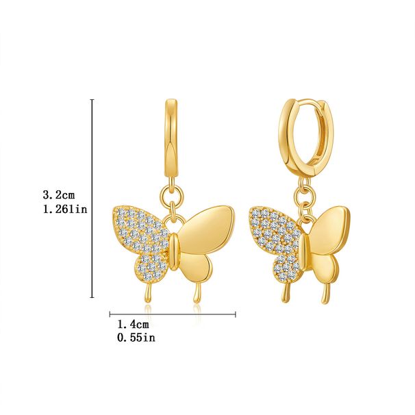 Nischenmode-Design Schmetterling Ohrringe mit Zirkonia eingelegt Kupfer vergoldet mit Licht Luxus Atmosphäre High-End_voghion.com