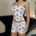 American Style Spicy Girl Personality Loveme Print Off-Shoulder Tube Top Weste + Elastische Taille Bindeshorts Casual Set_voghion.com