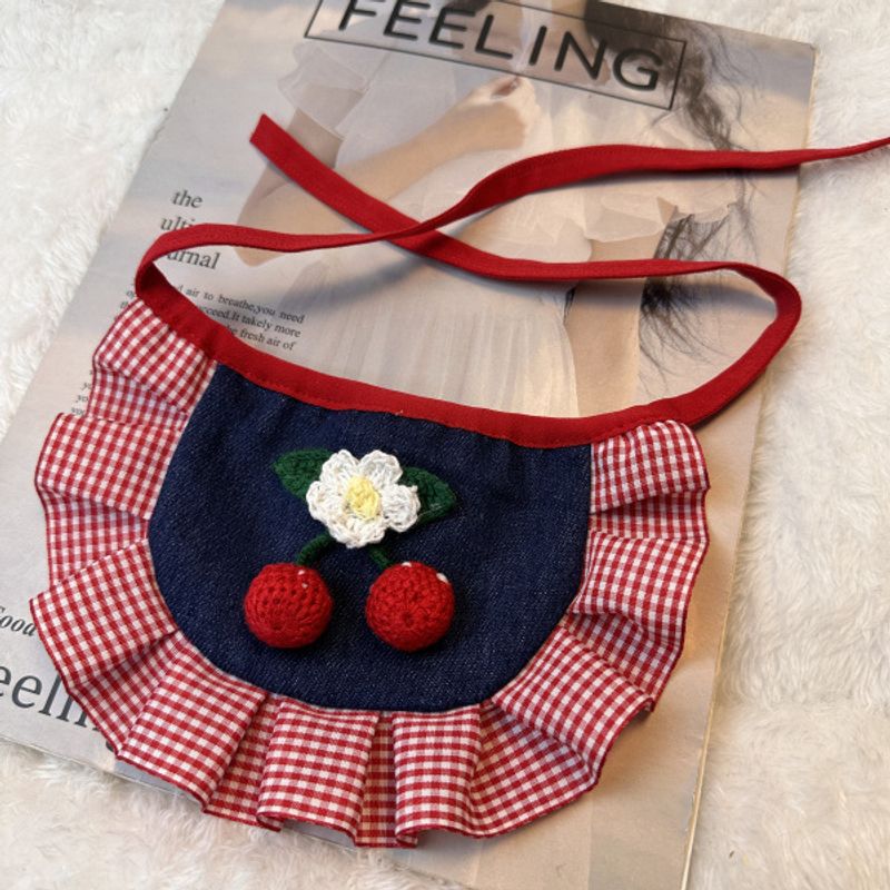 Bavaglino per cani in stile coreano, con fiocco in denim, per feste, gatti, asciugamano anti-bava, Bichon Frise_voghion.com
