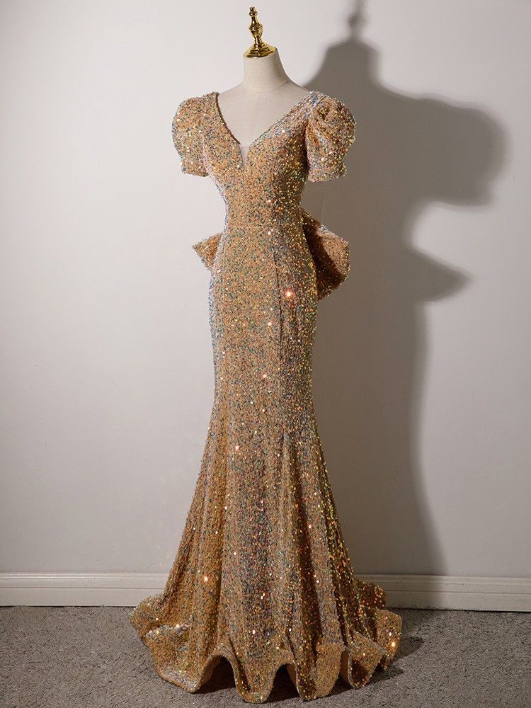Robe de soirée longue et légère pour femme, style nouveau, tenue de banquet, tempérament, queue de poisson, luxueuse et légère_voghion.com