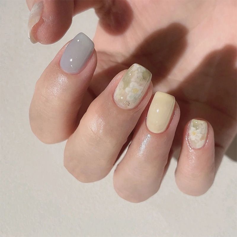 Blumen 24 Stück tragbare künstliche Nägel, kurze Ballett-Kunstnägel mit grünem Design, vollständig bedeckende Nagelspitzen, fertig Reus s_voghion.com