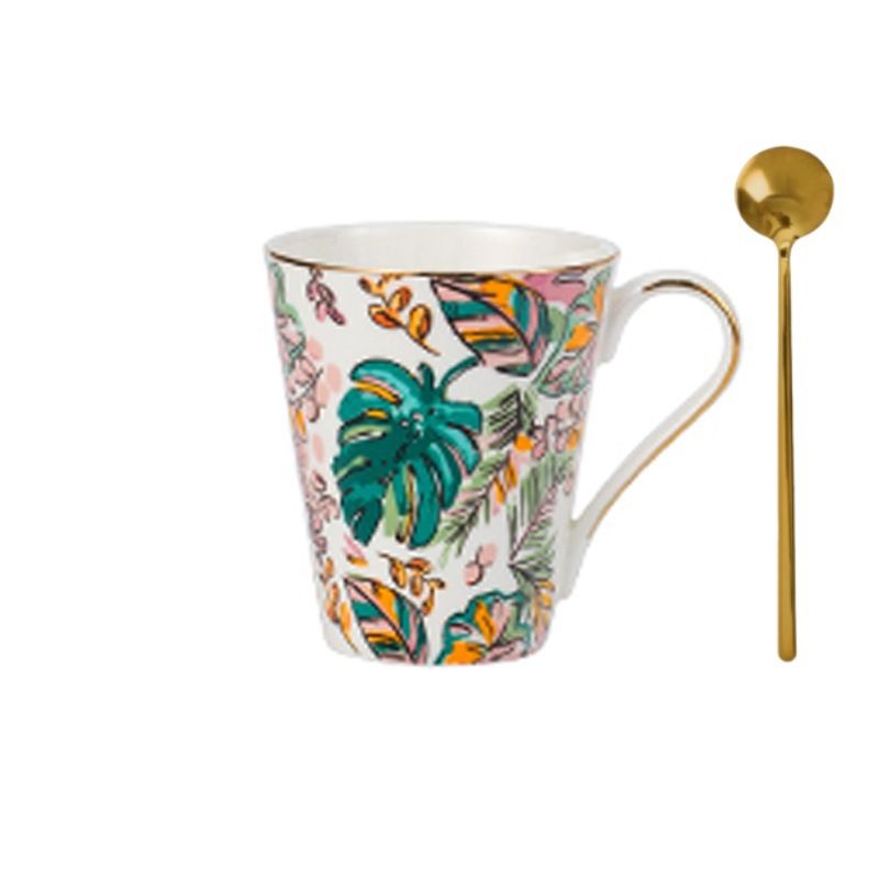 Handcrafted Tropical Banana Leaf Ceramic Mug Set – Stoneware Coffee Cup With Saucer & Spoon, Boho Tea Gift Box For Two_voghion.com