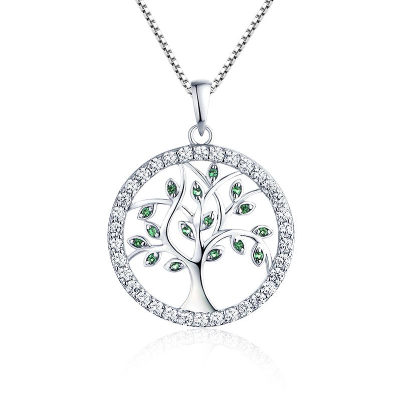 Fashion Ing S Green Zircon Tree Of Life Pendant Necklace Foreign Trade Cross Border Sier Jewelry Processing_voghion.com