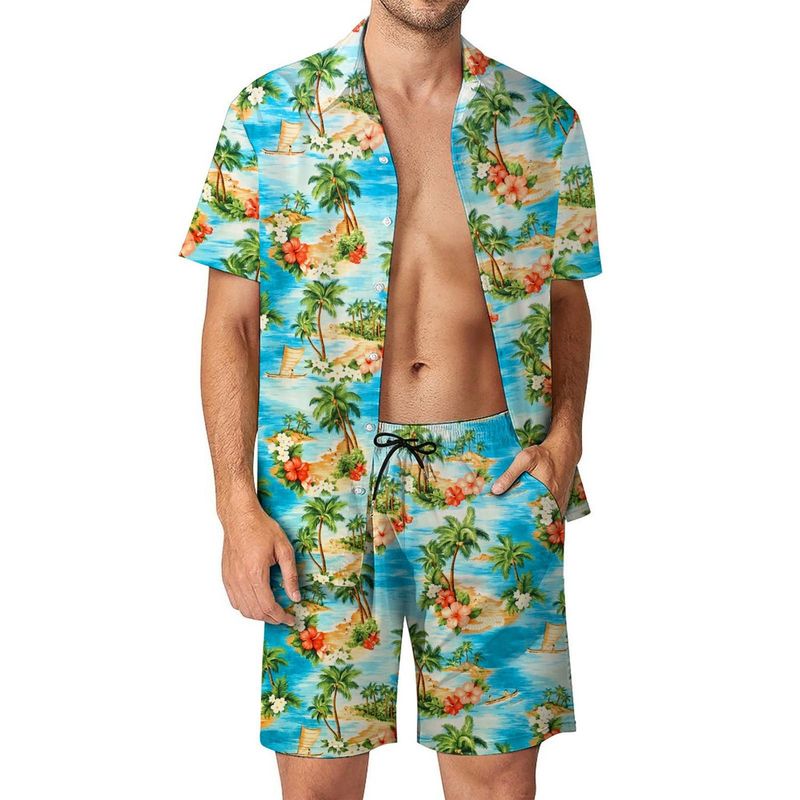 Männer Casual Lose Hemd Anzug Hawaiian Meer 3d Digitaldruck Strand Kurzarm_voghion.com