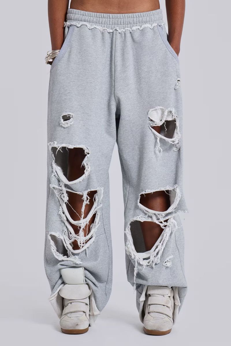 European And American Street Hip Hop Hole Design Wide Leg Loose Straight Sweatpants Style Trendy Casual Pants_voghion.com
