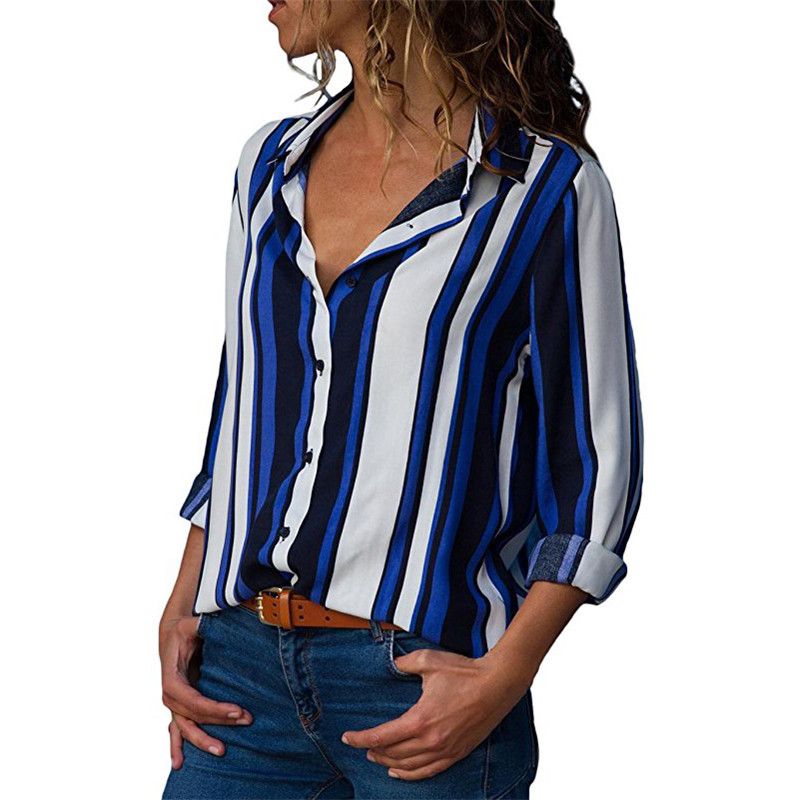 Lässiges, bedrucktes Chiffon-Shirt mit V-Ausschnitt und langen Ärmeln für Damen_voghion.com