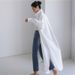 Women's Oversized Shirt Dress With Asymmetrical Slit Long Sleeve Casual Button Down Tunic Top, Lightweight Linen Blend Open Front Cover Up_voghion.com