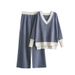 Damenbekleidung Herbst und Winter neuer V-Ausschnitt Kontrastfarbe Strickpullover lockere Hose mit weitem Bein zweiteiliger Anzug_voghion.com