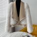 Women's Faux Fox Fur Trimmed Short Coat - Double-faced Wool Blend Collar Fashion Cardigan - Cream & Light Camel_voghion.com