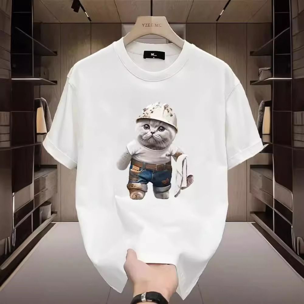 Ameerika moebrändi suvine uus rätik, kassimustriga lühikeste varrukatega T-särk, meeste ja naiste puhtast puuvillast paaritop_voghion.com