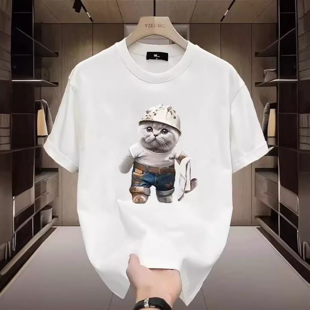 Ameerika moebrändi suvine uus rätik, kassimustriga lühikeste varrukatega T-särk, meeste ja naiste puhtast puuvillast paaritop_voghion.com