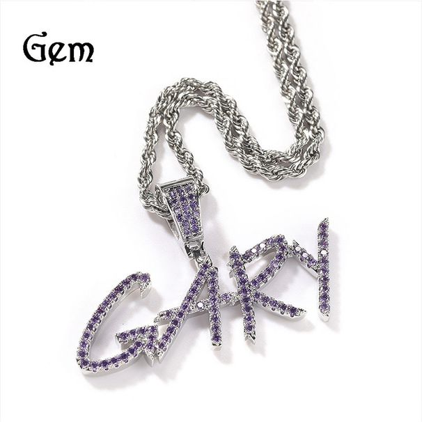 Gu Meng Neue Produkte Kupfer eingelegte bunte Zirkon Gras Körper Leer Halskette Hip Hop personalisierte DIY Kombination_voghion.com