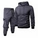 Men's Fleece-Lined Hooded Sweatshirt & Jogger Pants Set - Lightweight, All-Polyester, Streetwear Essentials For Spring & Autumn_voghion.com