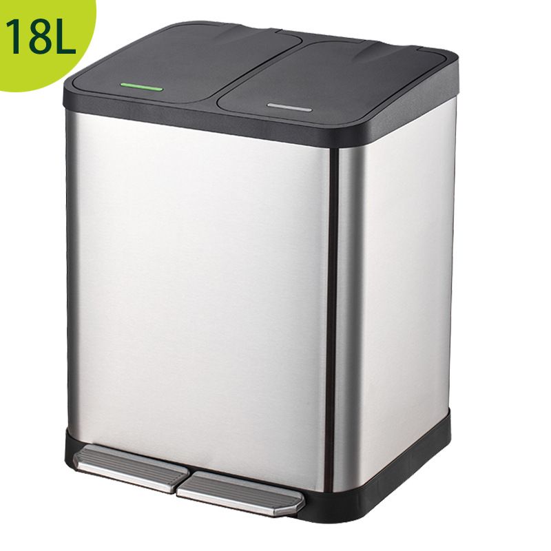 Mutfak, Ofis ve Ticari Kullanım İçin Kapaklı Paslanmaz Çelik Çift Bölmeli Basamaklı Çöp Kutusu - 18L/30L/45L/60L Kapasite, Ağır Hizmet Tipi ve Koku Kontrolü_voghion.com