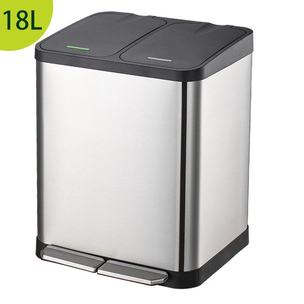 Mutfak, Ofis ve Ticari Kullanım İçin Kapaklı Paslanmaz Çelik Çift Bölmeli Basamaklı Çöp Kutusu - 18L/30L/45L/60L Kapasite, Ağır Hizmet Tipi ve Koku Kontrolü_voghion.com