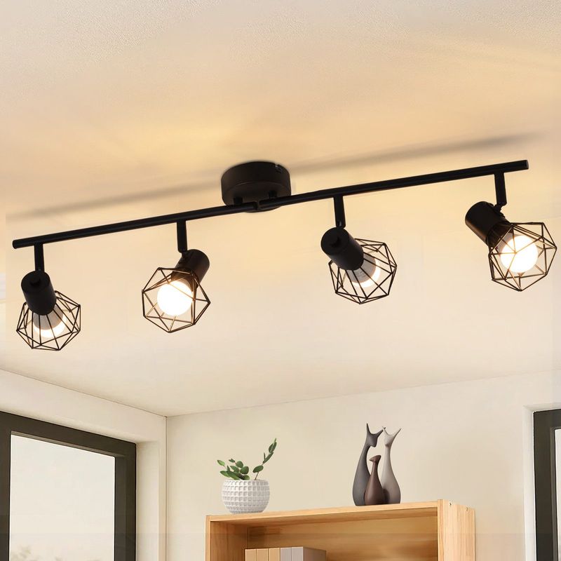 Deckenstrahler 4 Flammig Deckenlampe Schwarz - Deckenspots Vintage Retro E14 Industrial Schwenkbar 350°Deckenleuchte Metall Innen Für Kinderzimmer_voghion.com