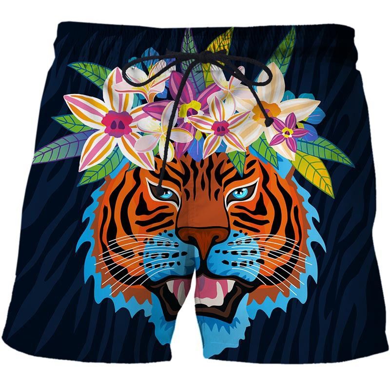 Men's Colorful Plant Pattern Tiger 3D Printing Shorts Shorts Loose Personality Fashion Breathable Casual Pants_voghion.com