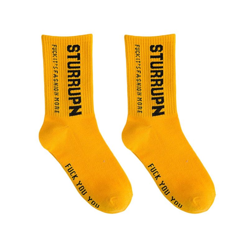 Zhuoxinder 1 Pair Crew Ultra Soft Streetwear All Seasons English Letter Print Casual Mid Tube Cotton Socks Women_voghion.com