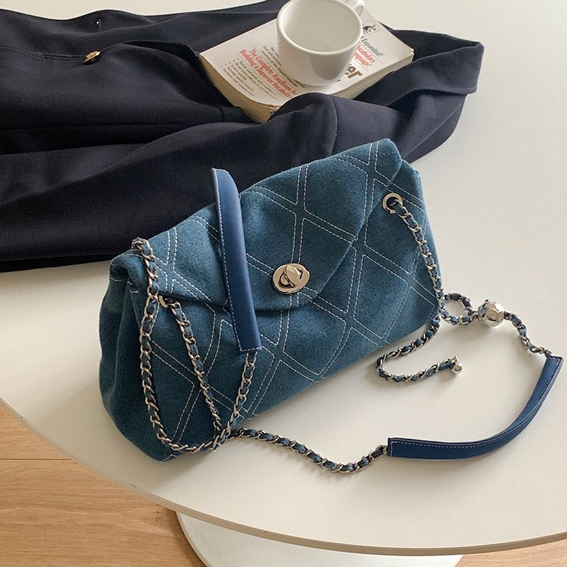 Sac à bandoulière en jean épissé pour femme, grande capacité, tendance, décontracté, quotidien, élégant et raffiné, nouvelle collection 2025_voghion.com