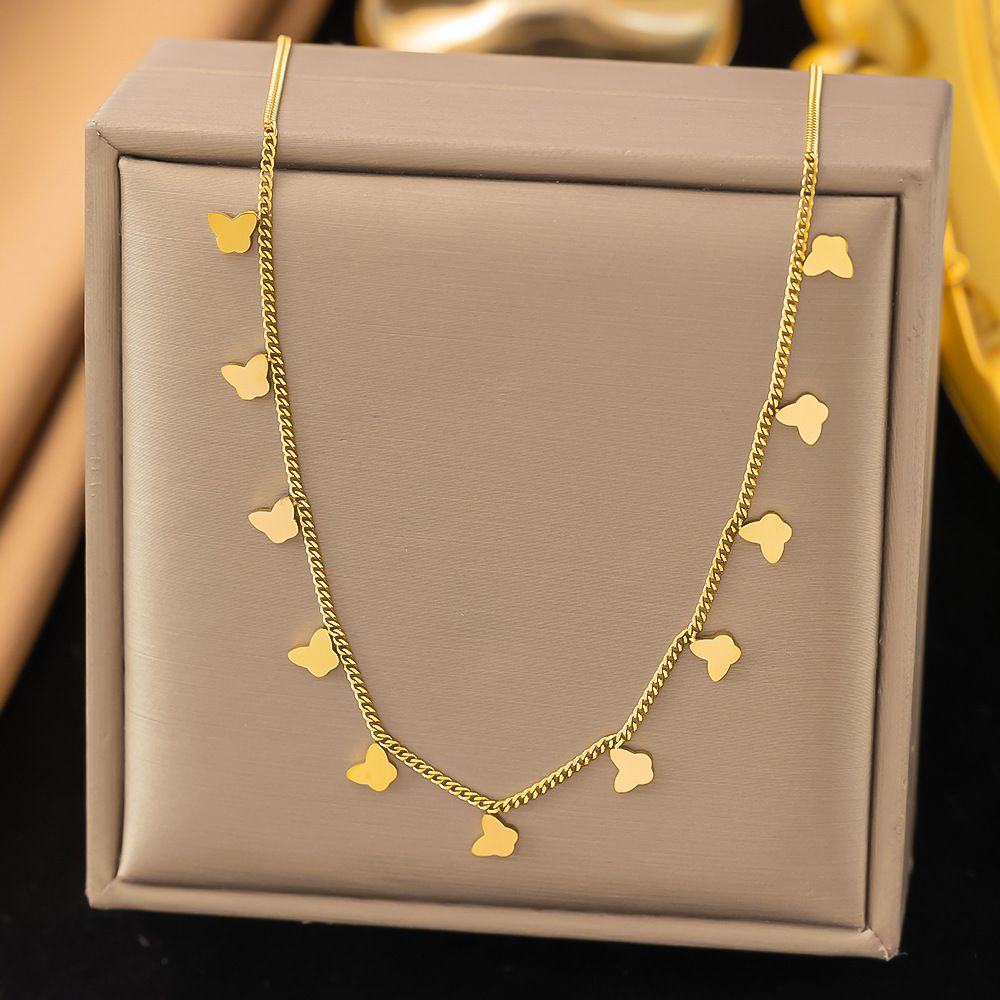 Catena per clavicola personalizzata INS con un tocco di alta qualità, semplice e alla moda, in titanio con farfalla francese_voghion.com