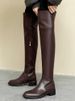 2024 koreanischen Stil Abnehmen Overknee für Frauen Low Heel Wide Leg Winter dünne Samt High Tube Reitstiefel braun_voghion.com