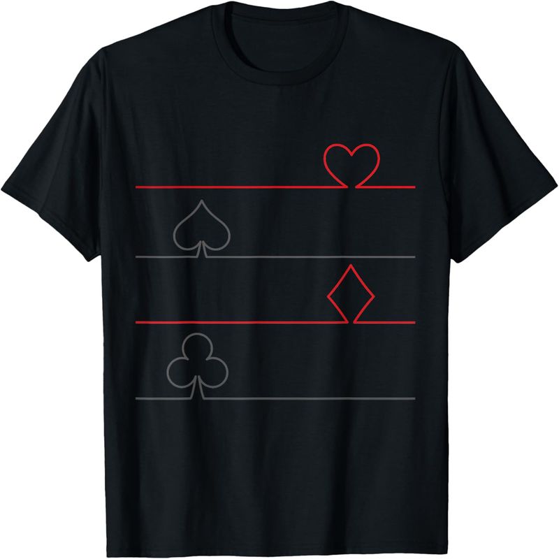 Spielkarten-Design, lustiges T-Shirt mit Pik-Kreuz-Herz-Motiv._voghion.com