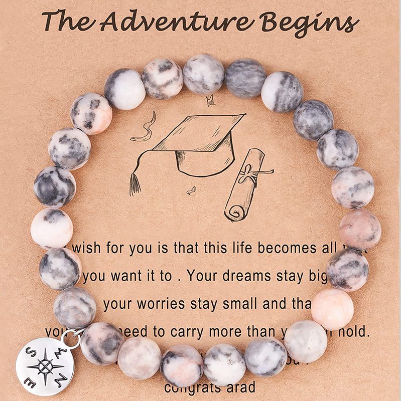 Pulsera de cuentas de piedra natural para mujer, colgante de brújula de piedra de cebra, gesto de cuerda de mano_voghion.com