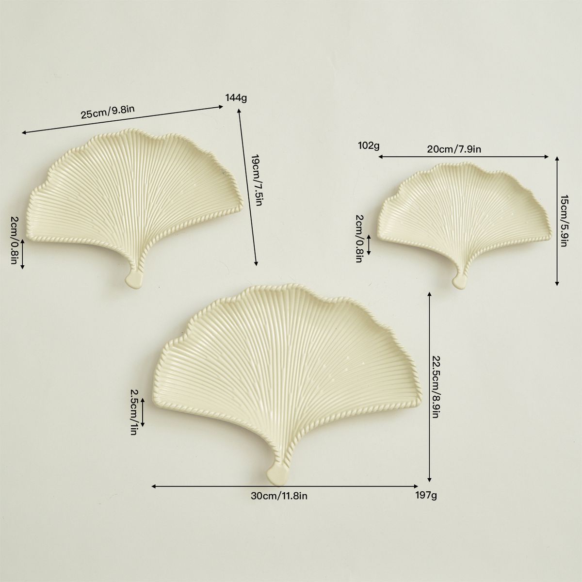 Ginkgoblatt-Tablett-Set – Elegante Servierplatten aus Eisen für Desserts, Snacks und Heimdekoration (3-teilig, europäischer Stil, handgefertigte Metallkunst)_voghion.com