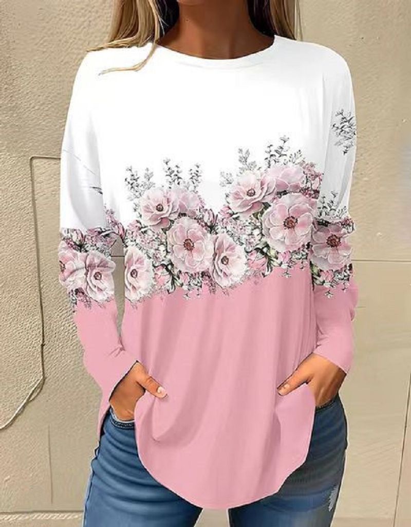Women's Clothing  color digital printing long-sleeved T-shirt _voghion.com