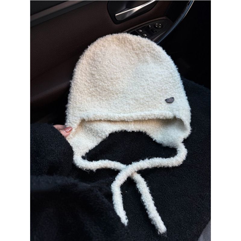 Herfst Winter Warme Wolmix Pluizige Oorbescherming Balaclava Voor Vrouwen Grote Hoofdomtrek Gezicht Afslankend Gebreid_voghion.com