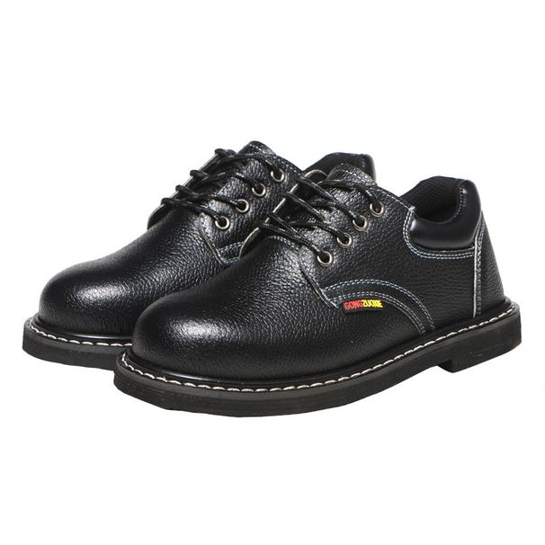 Cowhide labor shoes men's anti-smash and anti-puncture non-slip wear-resistant steel toe cap lightweight tire outsole safety shoes protective shoes_voghion.com