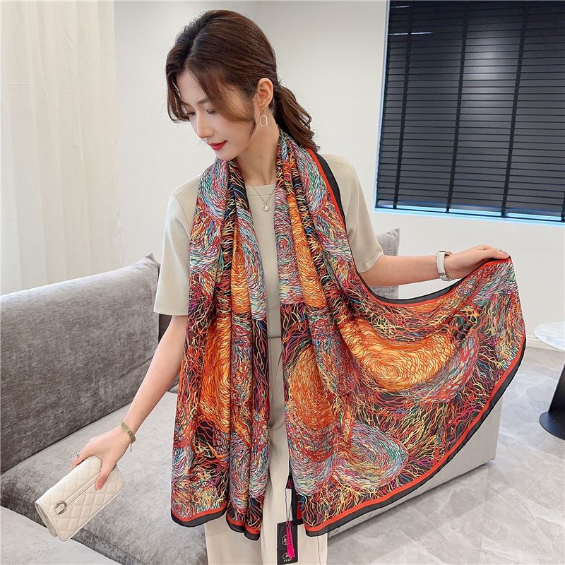 New simulation scarf for spring and summer women s fashion sun protection printing new silk decorative shawl tourist_voghion.com