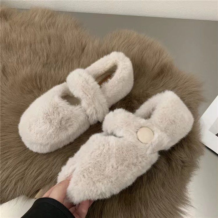 Maomao Shoes Internet Celebrity Flat Soled Women S Winter Outerwear With Rabbit Fur Lazy One Legged Plus Velvet Beanie Wholesale_voghion.com